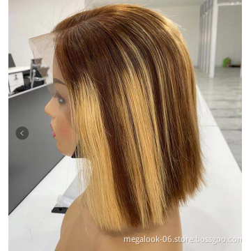 Short Bob Ombre 4/27 Color 13*4 Lace Front Wig Piano Color Human Hair Wigs Brazilian Remy Hair Pre-Plucked Wigs